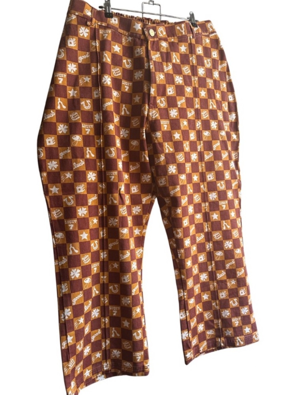 Big Bud Press Cream Pants with Brown and Mustard Check Trim